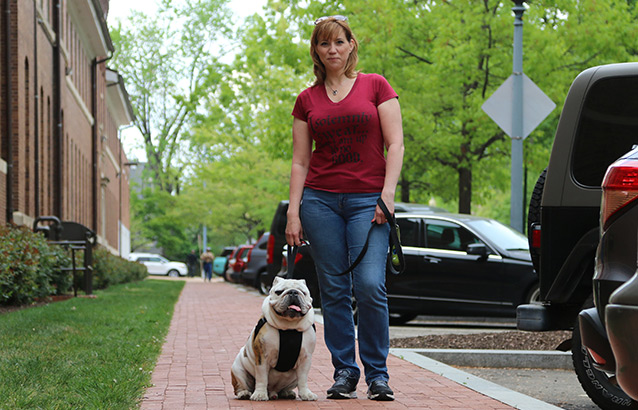 Ecampus business administration student Christine Mosser and her bulldog, Chesty.