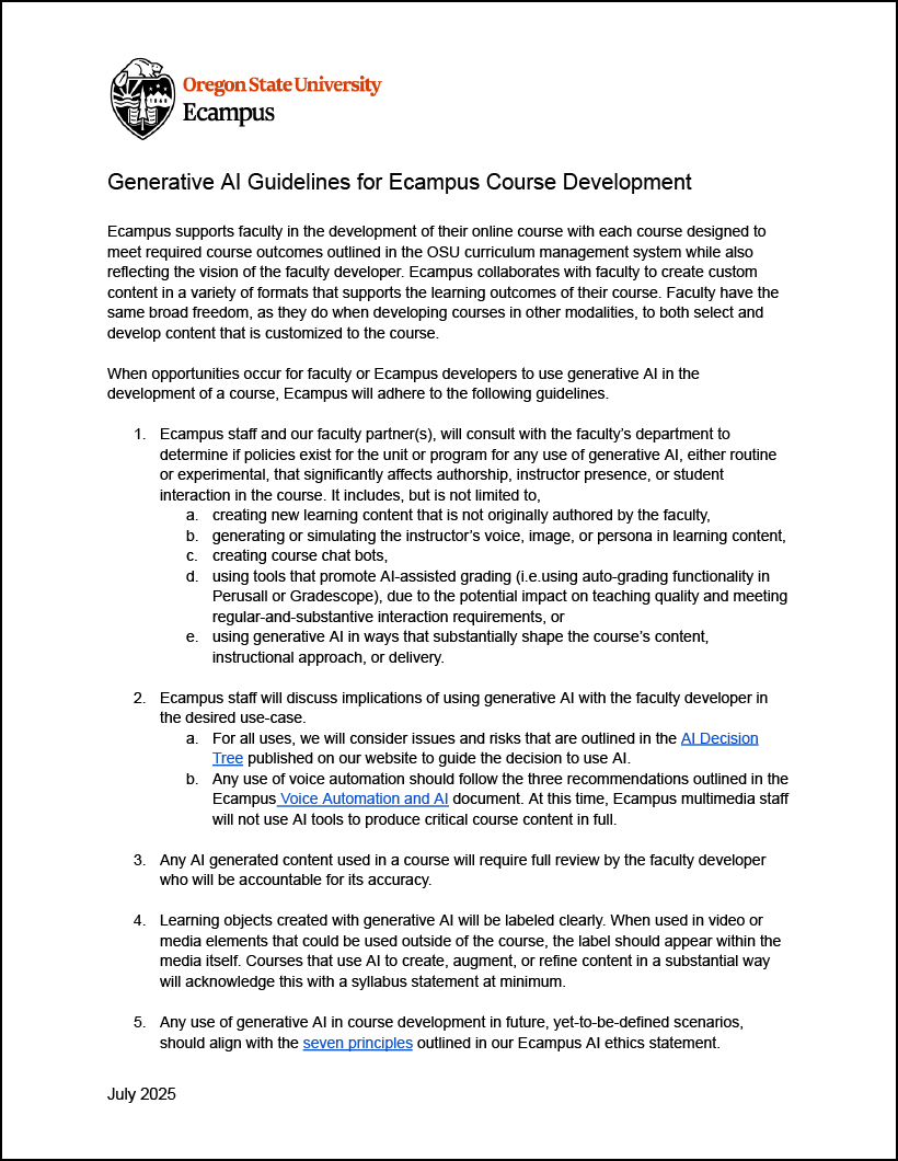 Generative AI Guidelines for Course Development