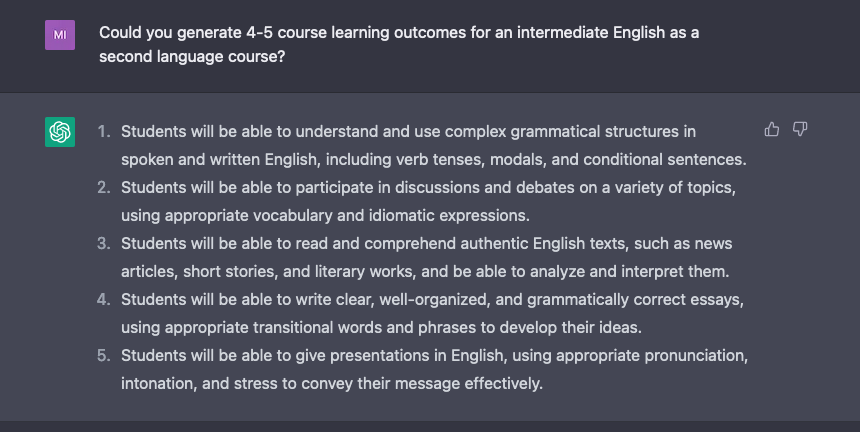 Generating learning outcomes