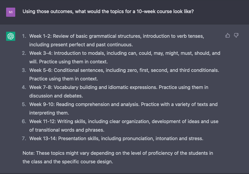 Applying outcomes to a 10 week course. The bot makes 14 weeks instead.