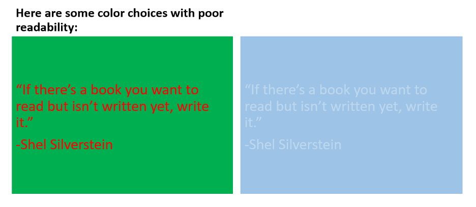 Color choice example - difficult to read.