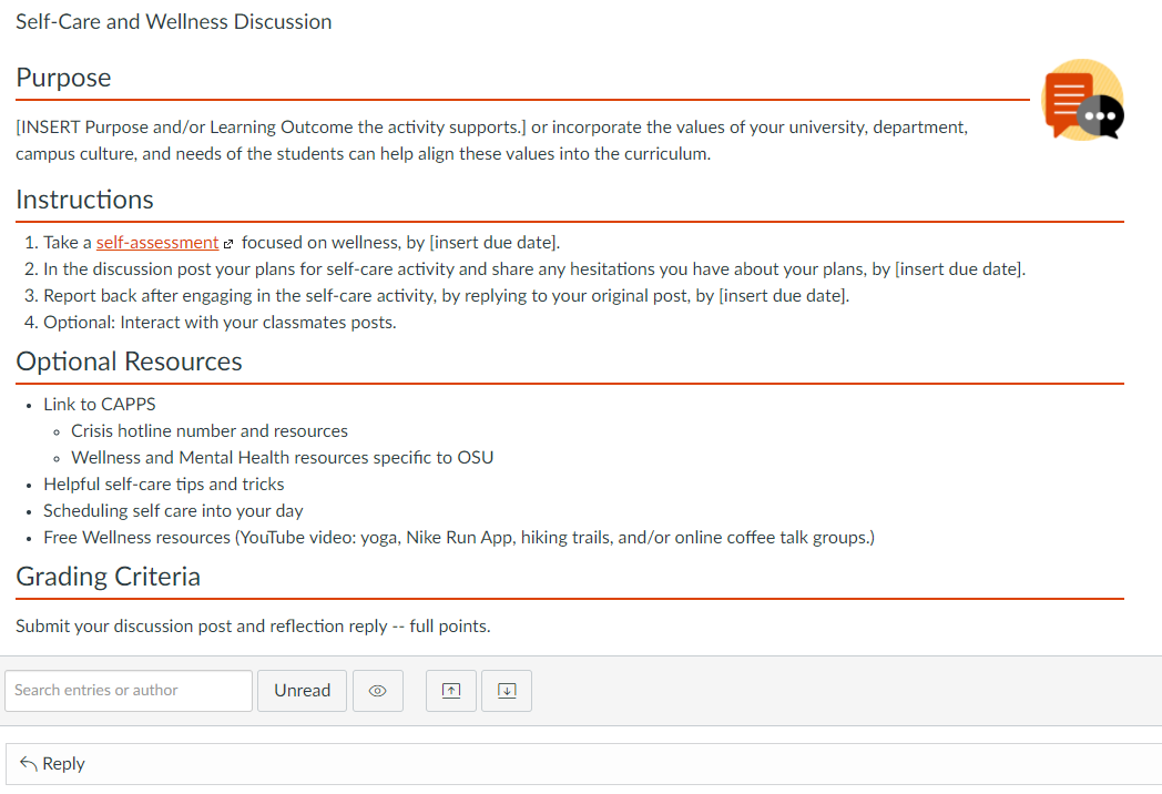 Self-Care and wellness discussion Canvas module example