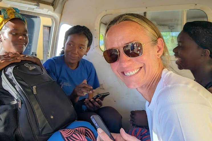 Oregon State Univeristy student Liz Blanton riding in a vehicle with a group, capturing a moment during a study abroad experience in Zambia