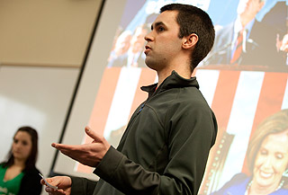 OSU student giving a presentation on American politics