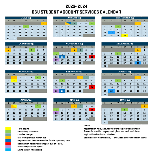 Student account services calendar