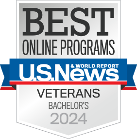 U.S. News & World Report badge for Best Online Veterans Bachelor's Programs 2024