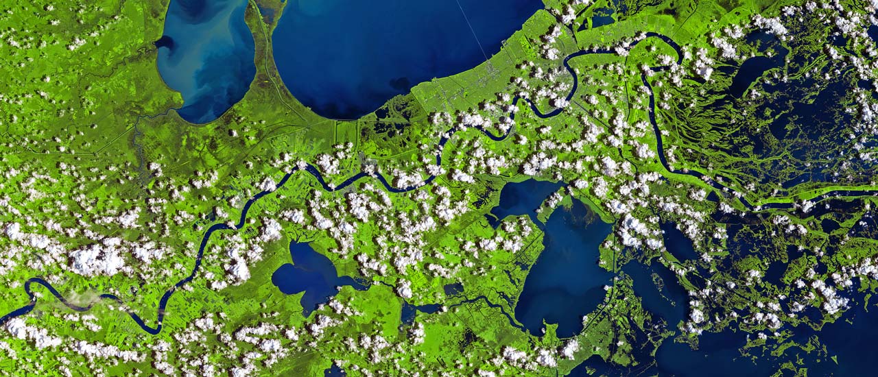 Satellite image of the Mississippi Delta in Louisiana taken after Hurricane Ida