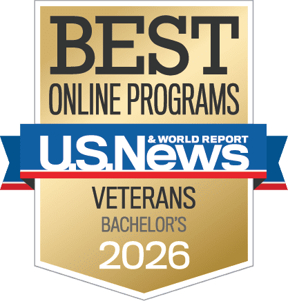 U.S. News & World Report badge for Best Online Bachelor's Veterans 2026
