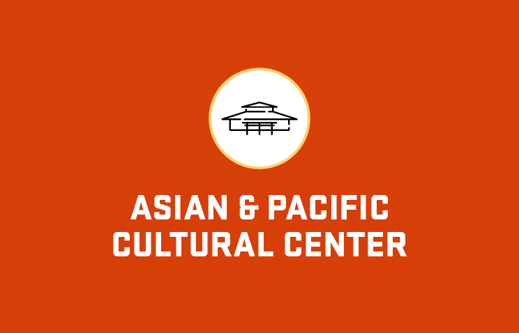 Graphic illustration of the Asian & Pacific Cultural Center building, with the center's name spelled out underneath the image