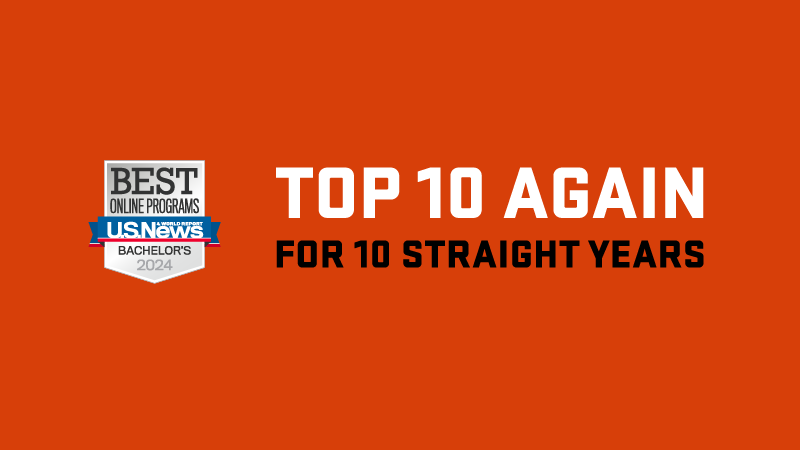 An orange graphic that says Top 10 for 10 straight years