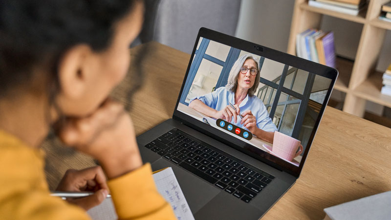 Woman doing a video call on her laptop